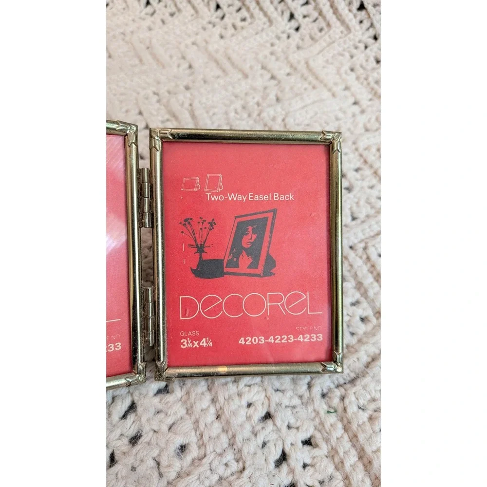 Decorel Vintage Brass Triple Folding Picture Frame 3.25x4.25 Triptych 4203-4223